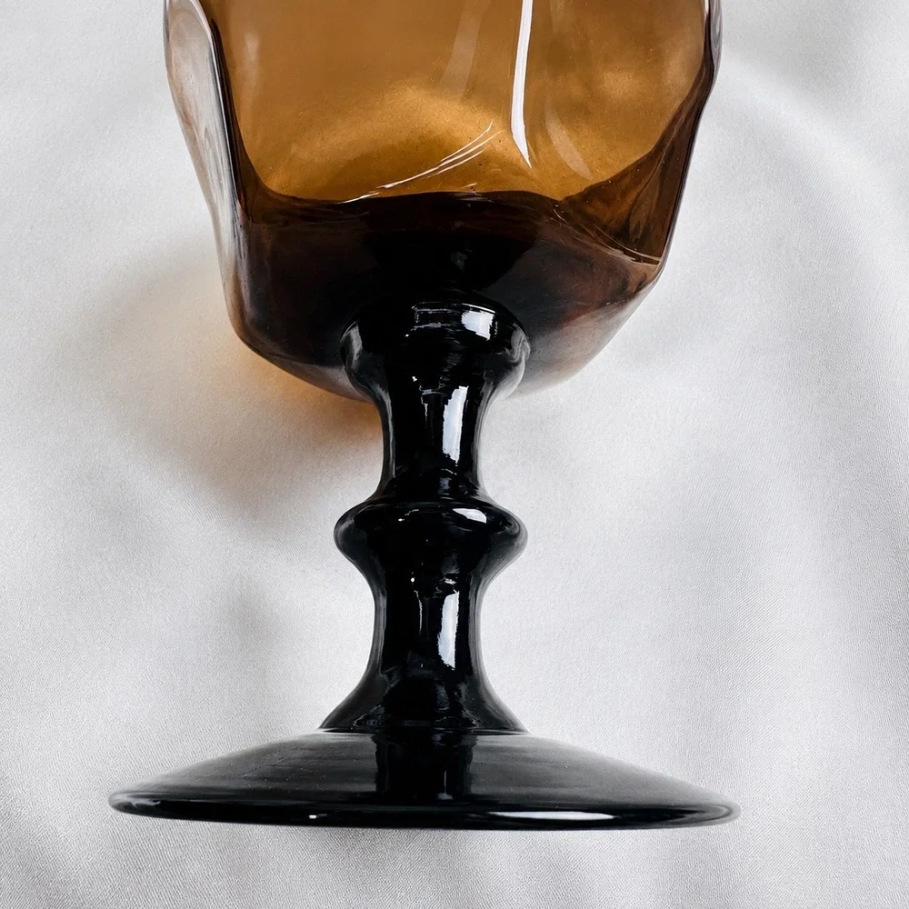 Lenox Antique Brown Champagne Tall Sherbet Glasses Set of 6 Black Stem Vintage